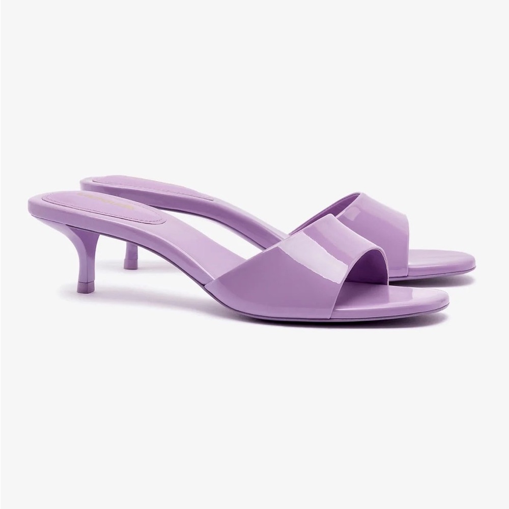 Larroude Greta Kitten Heel Mule In Purple Patent Leather Size 7